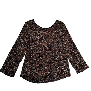 AKOZ Long Sleeve Blouse Women Medium Abstract Print Casual Top Comfortable Brown